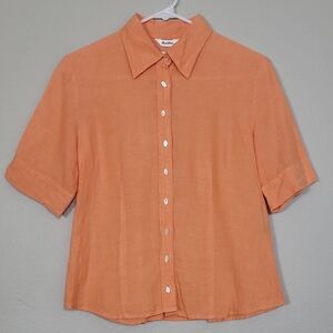 Vintage Talbots 100% Linen Button Up Shirt Size 4/S Orange Short Sleeve Fitted